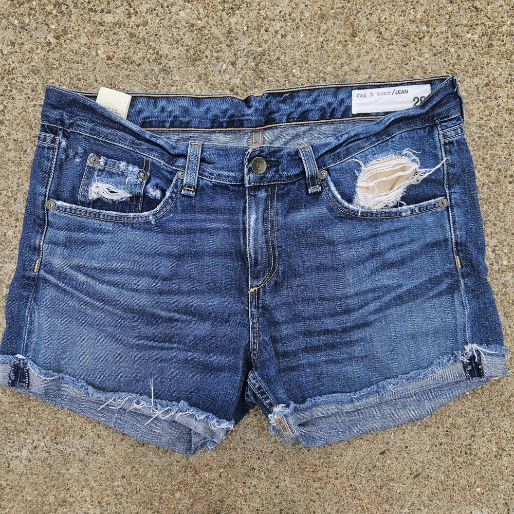 Rag & Bone Denim Shorts Womens 28 Mid-Rise Blue Cut-Off Frayed Jean Shorts Distr